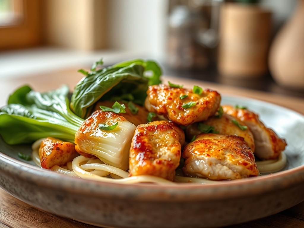 Freshly prepared bok choy and chicken recipes