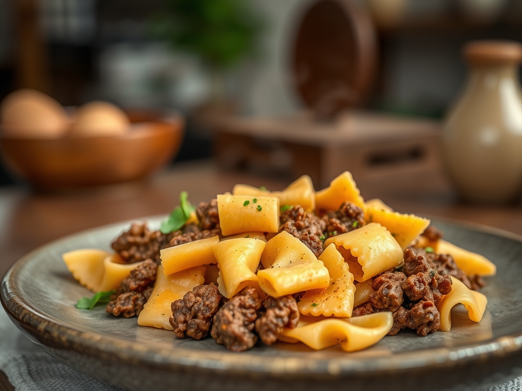 Freshly prepared bowtie pasta with ground beef recipes
