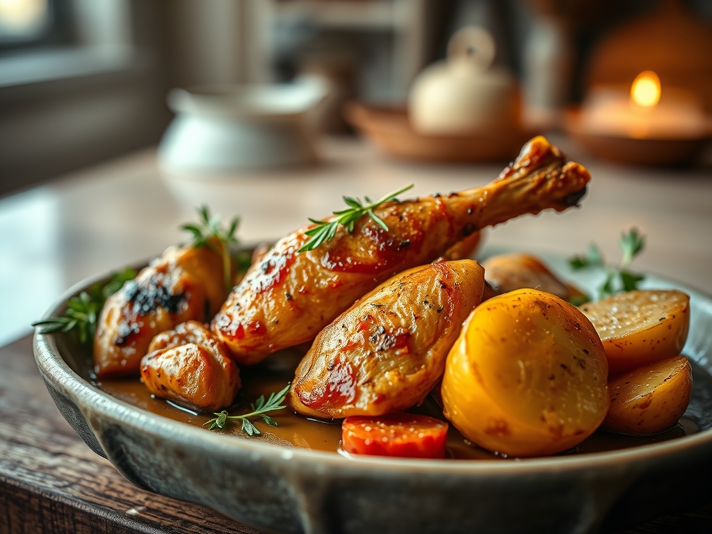 Freshly prepared chicken and potato recipes oven