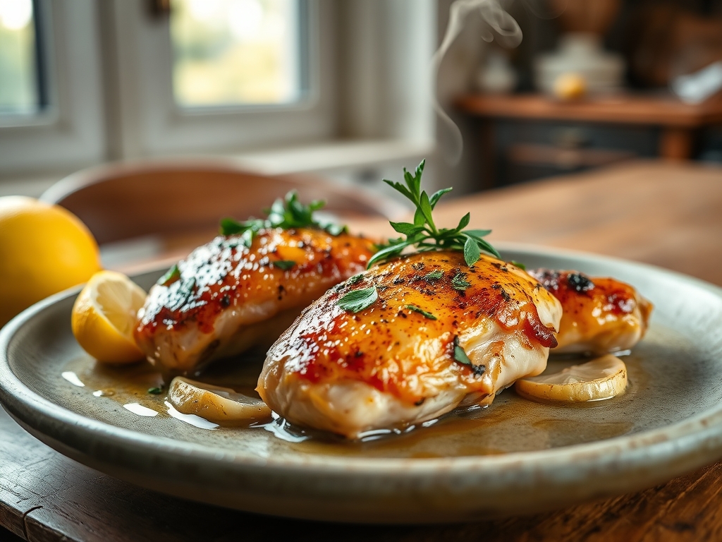 Freshly prepared chicken recipes with lemon and garlic