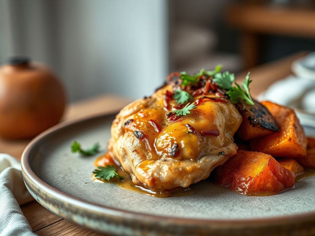 Freshly prepared chicken thigh and sweet potato recipes