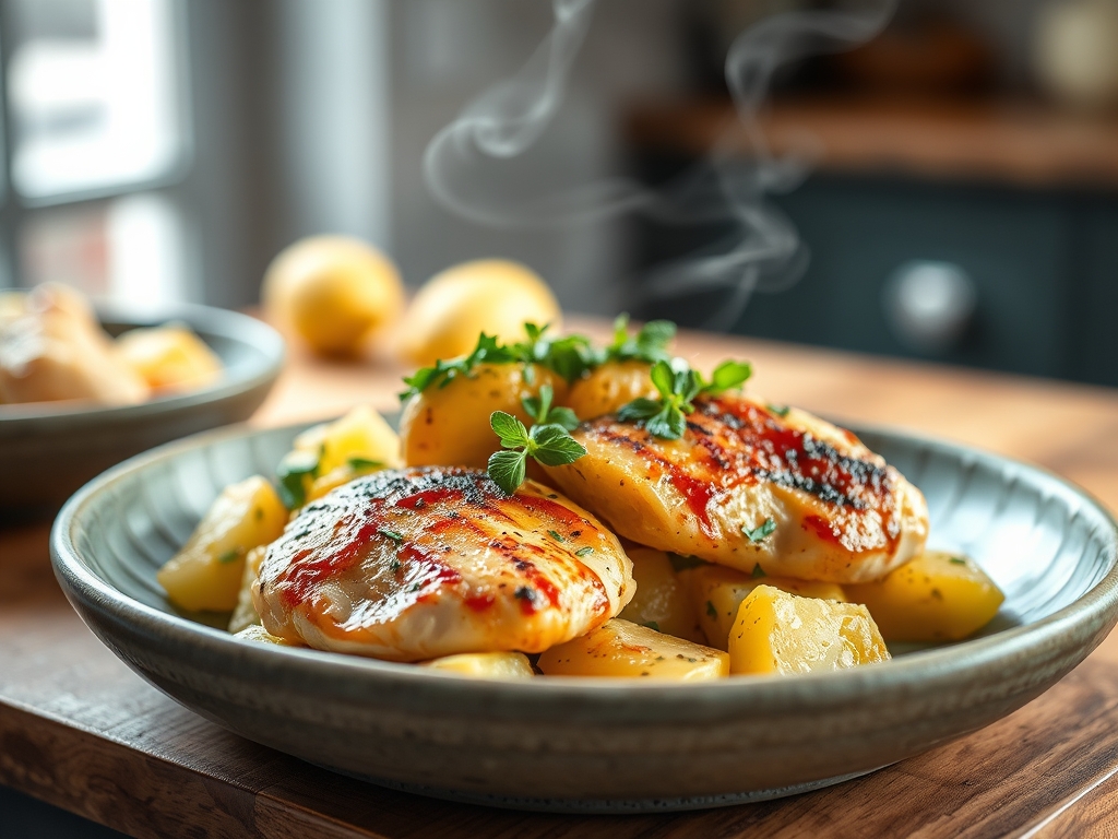 Freshly prepared greek chicken and potato recipes
