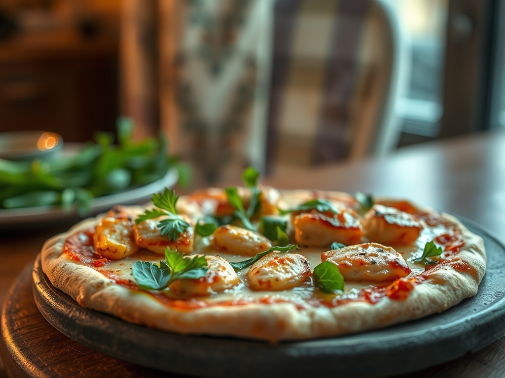 Freshly prepared pizza with chicken recipes