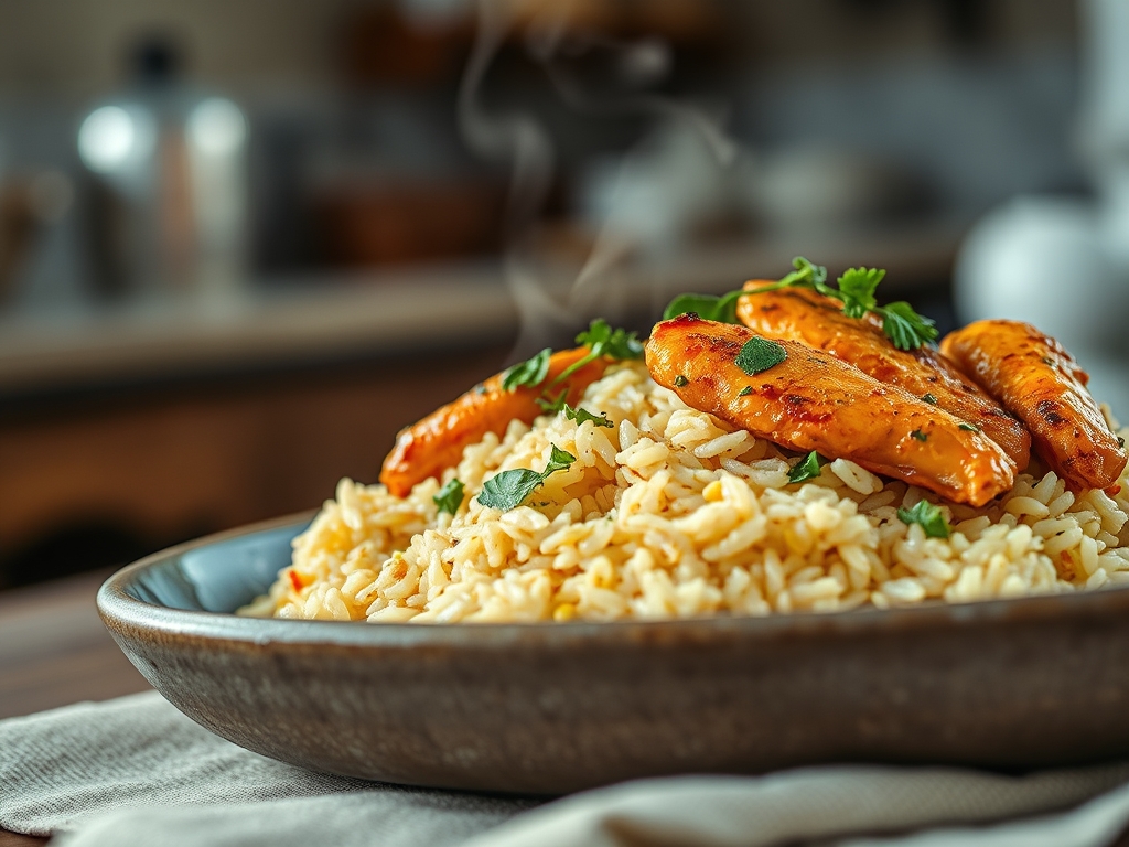 Freshly prepared rice and chicken recipes