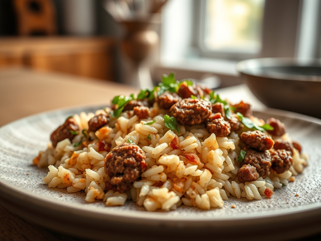 Freshly prepared rice and ground beef recipes easy