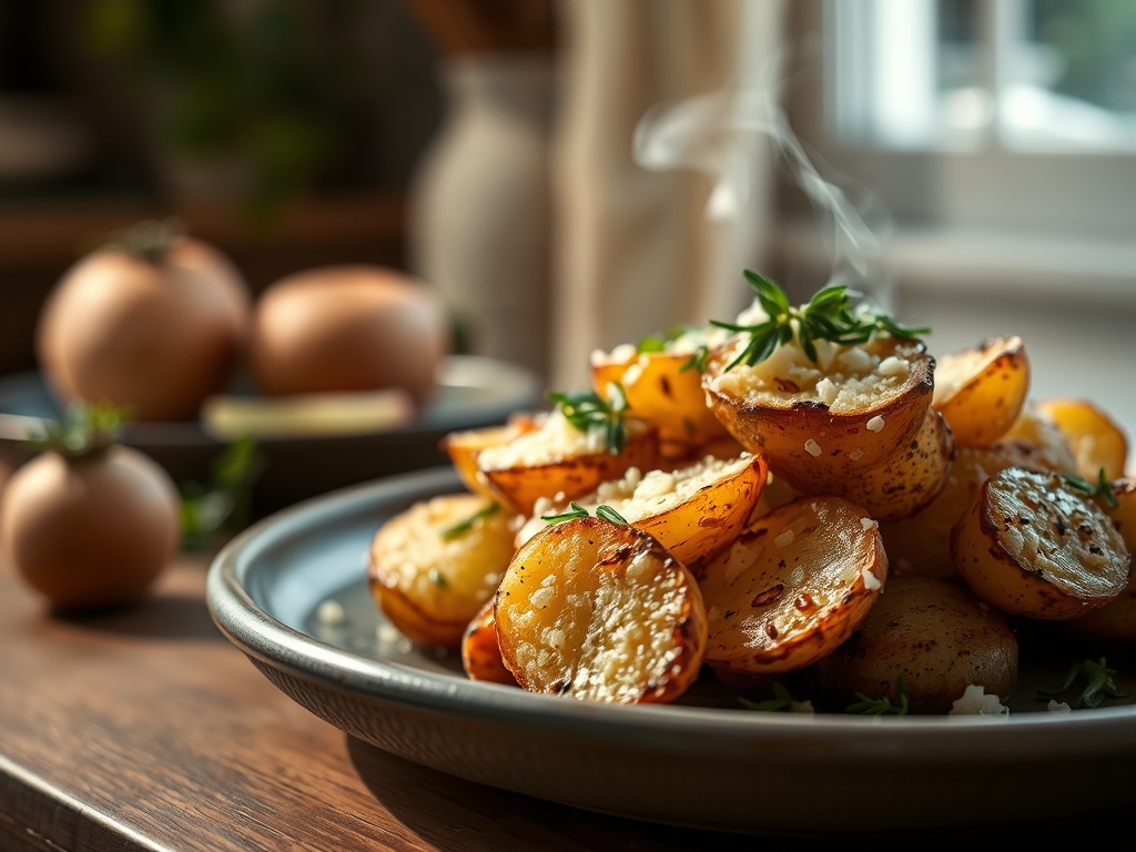 Freshly prepared roasted potato recipes with parmesan
