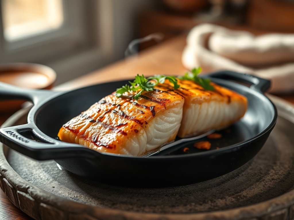 Freshly prepared salmon recipes on cast iron skillet